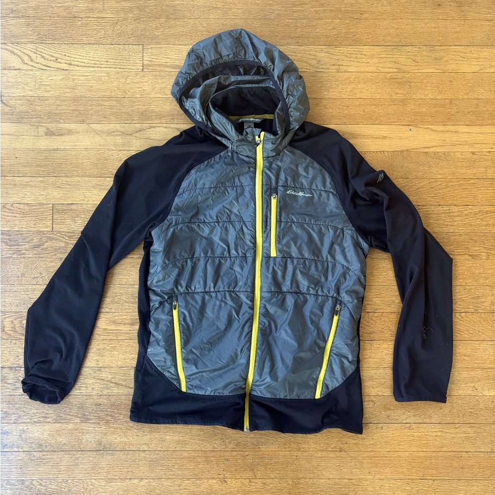 Eddie Bauer Primaloft First Ascent Jacket Men's  Hooded Gray Black Yellow